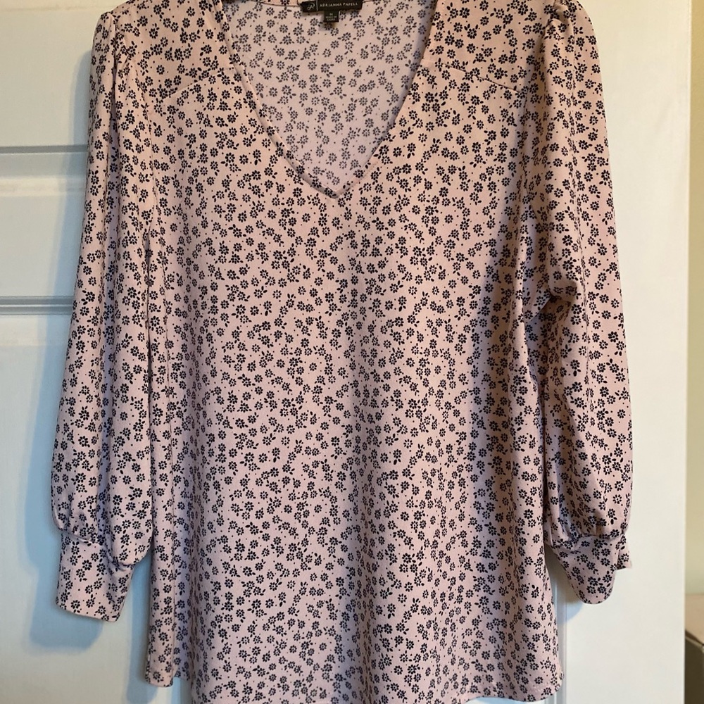 Floral V-Neck Blouse - Pink and Black. Adrianna Papell. Barely worn